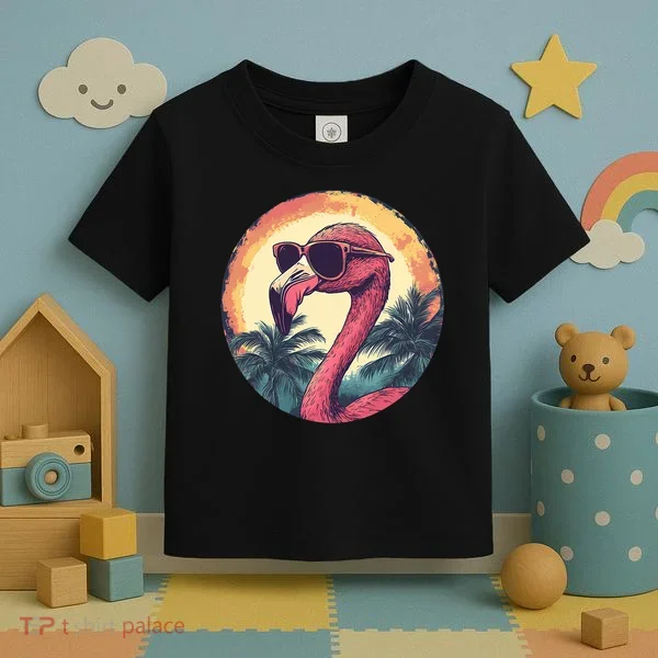 Flamingo Sunglasses Palm Tree Beach Toddler T-Shirt
