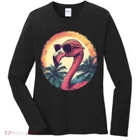 Flamingo Sunglasses Palm Tree Beach Women's Long Sleeve Shirt thumb 0