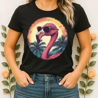 Flamingo Sunglasses Palm Tree Beach Women's T-Shirt thumb 2