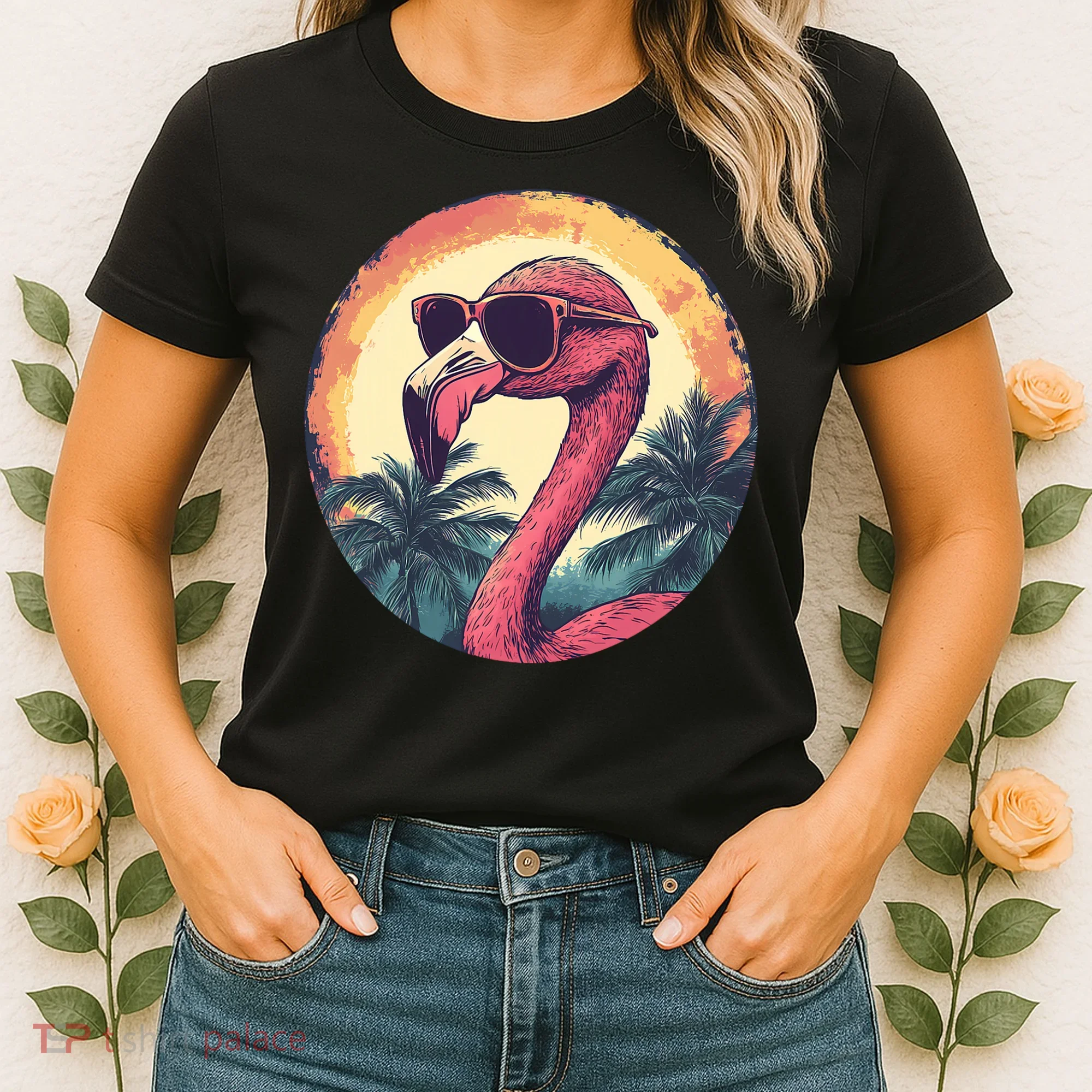 Flamingo Sunglasses Palm Tree Beach Women's T-Shirt