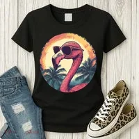 Flamingo Sunglasses Palm Tree Beach Women's T-Shirt thumb 3