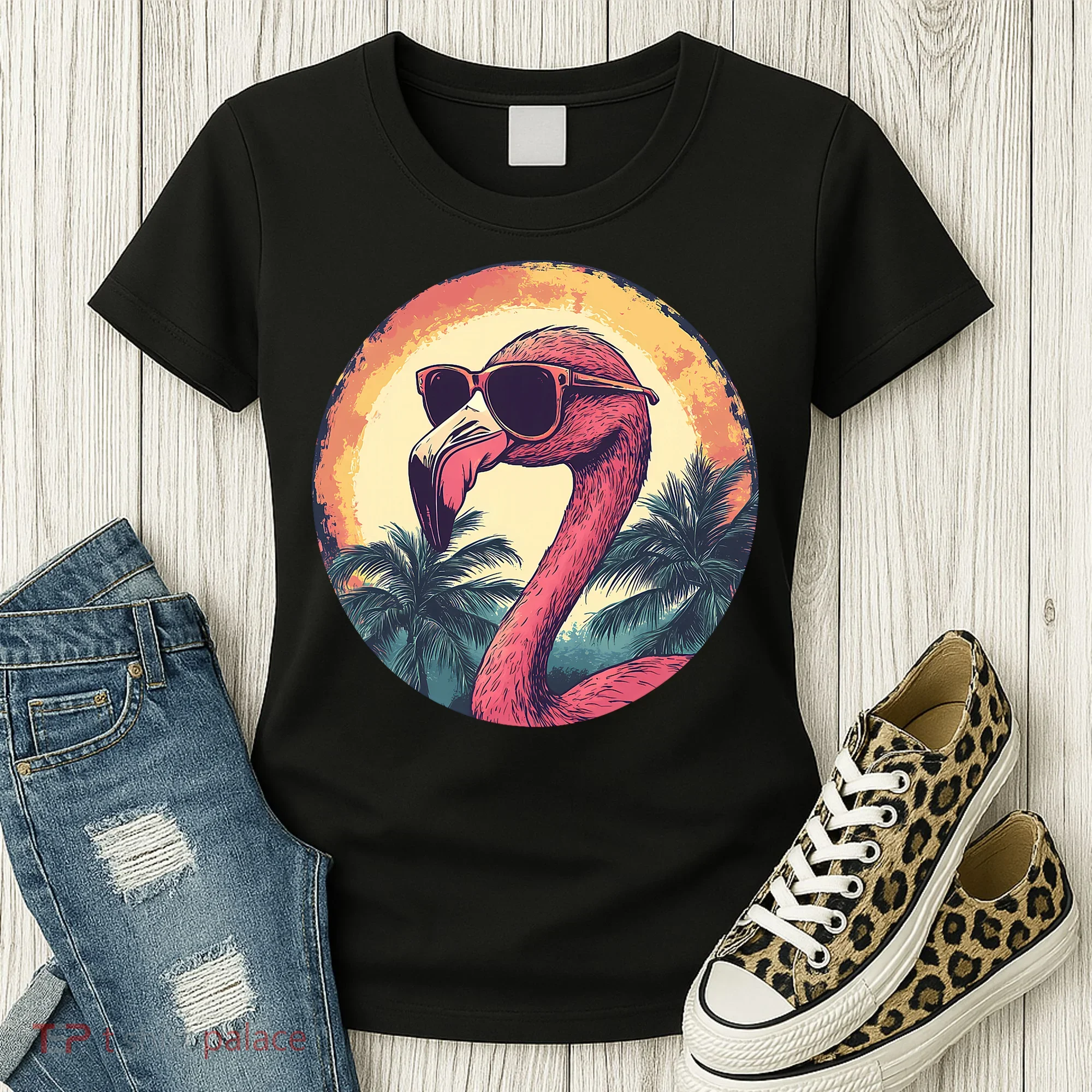 Flamingo Sunglasses Palm Tree Beach Women's T-Shirt