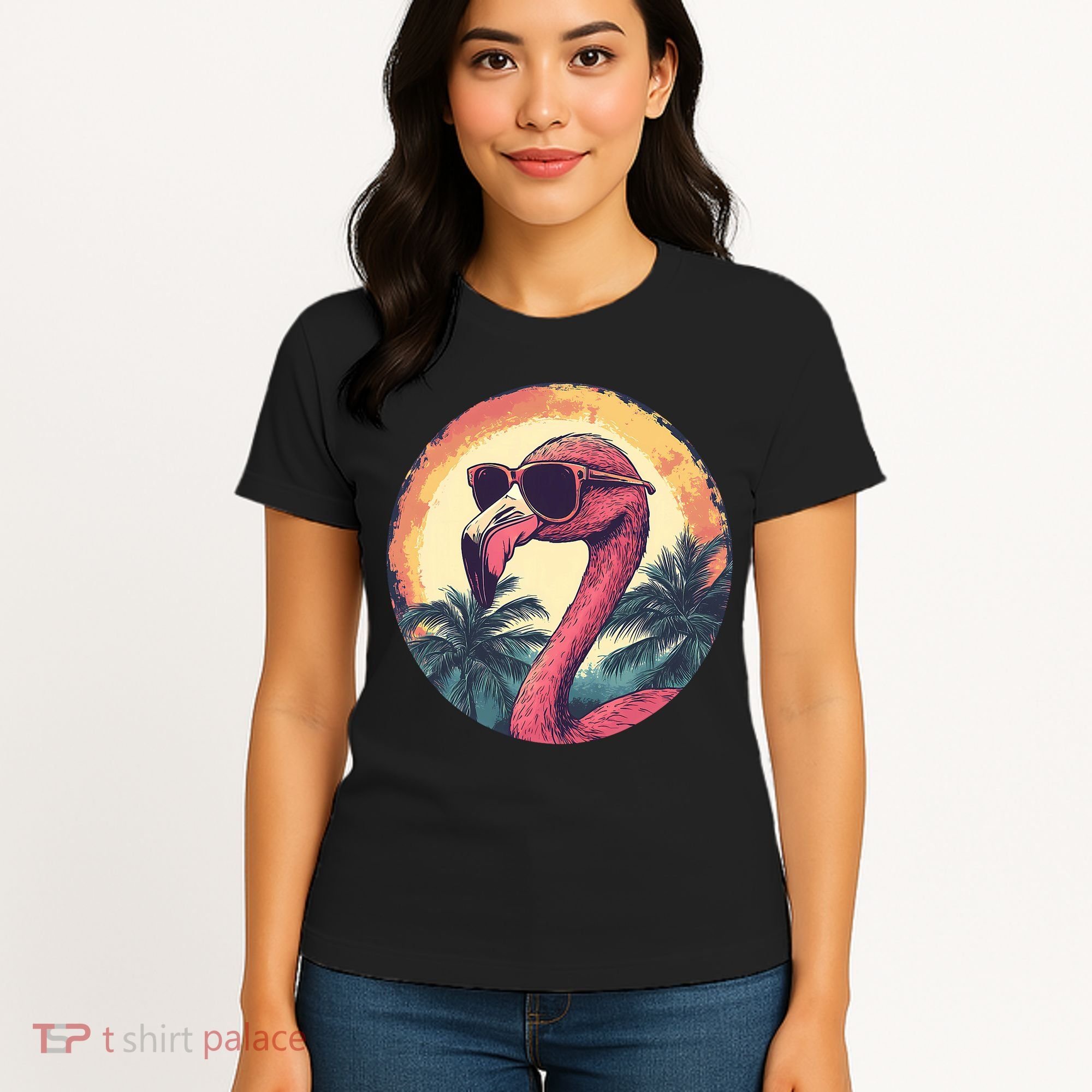 Flamingo Sunglasses Palm Tree Beach Women's T-Shirt