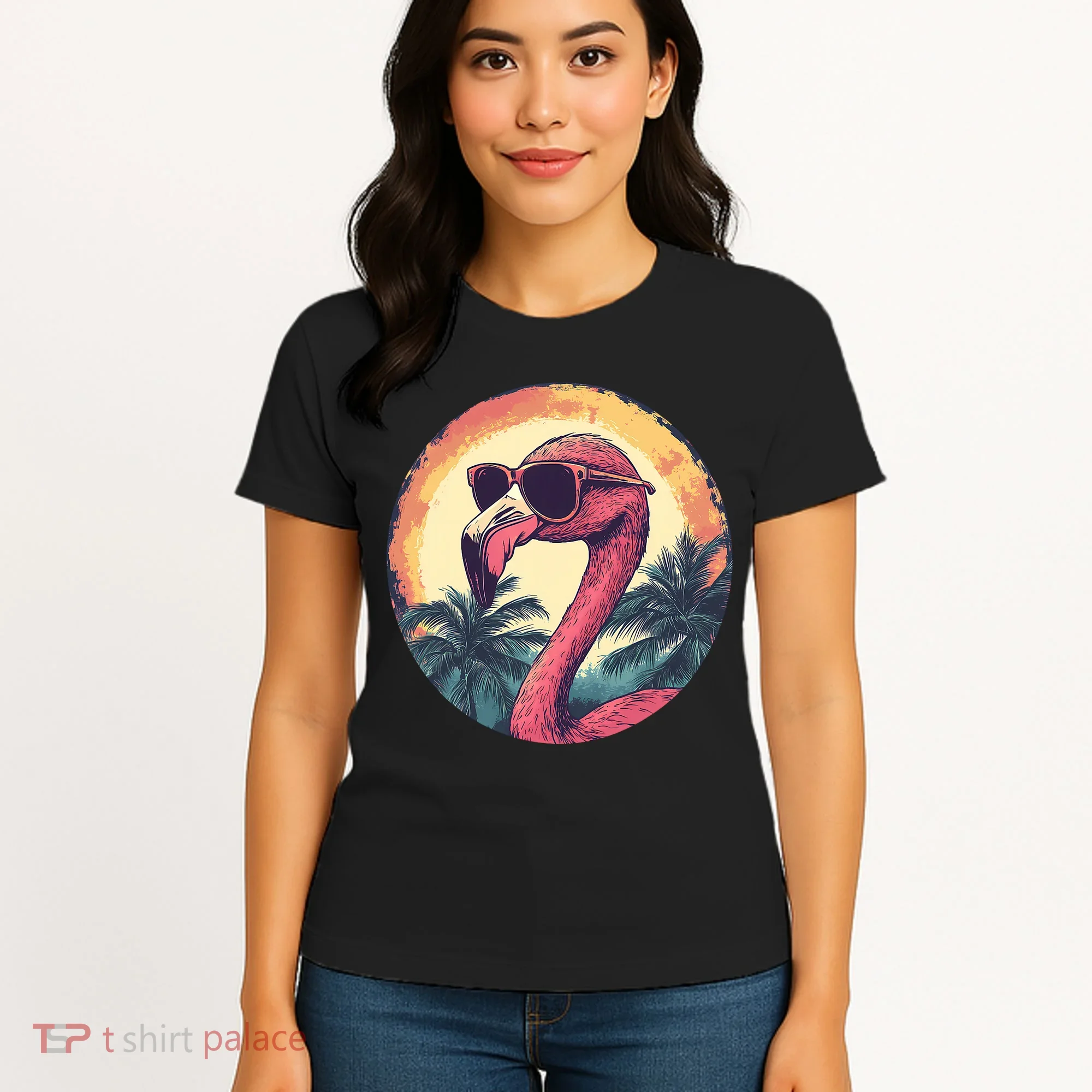 Flamingo Sunglasses Palm Tree Beach Women's T-Shirt