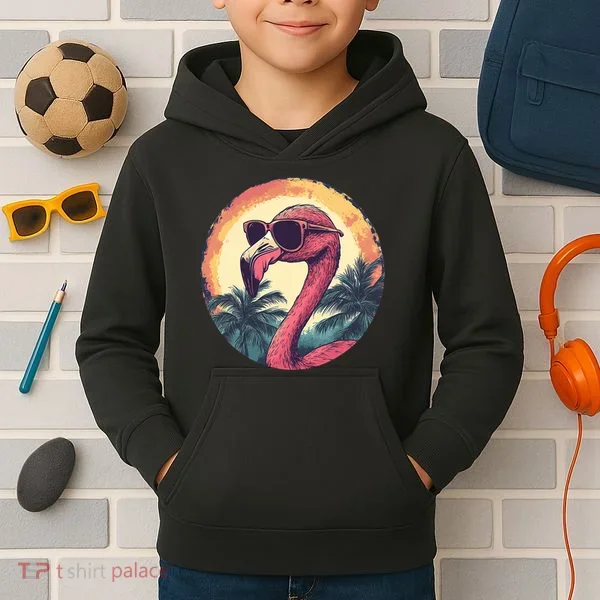 Flamingo Sunglasses Palm Tree Beach Kids Hoodie