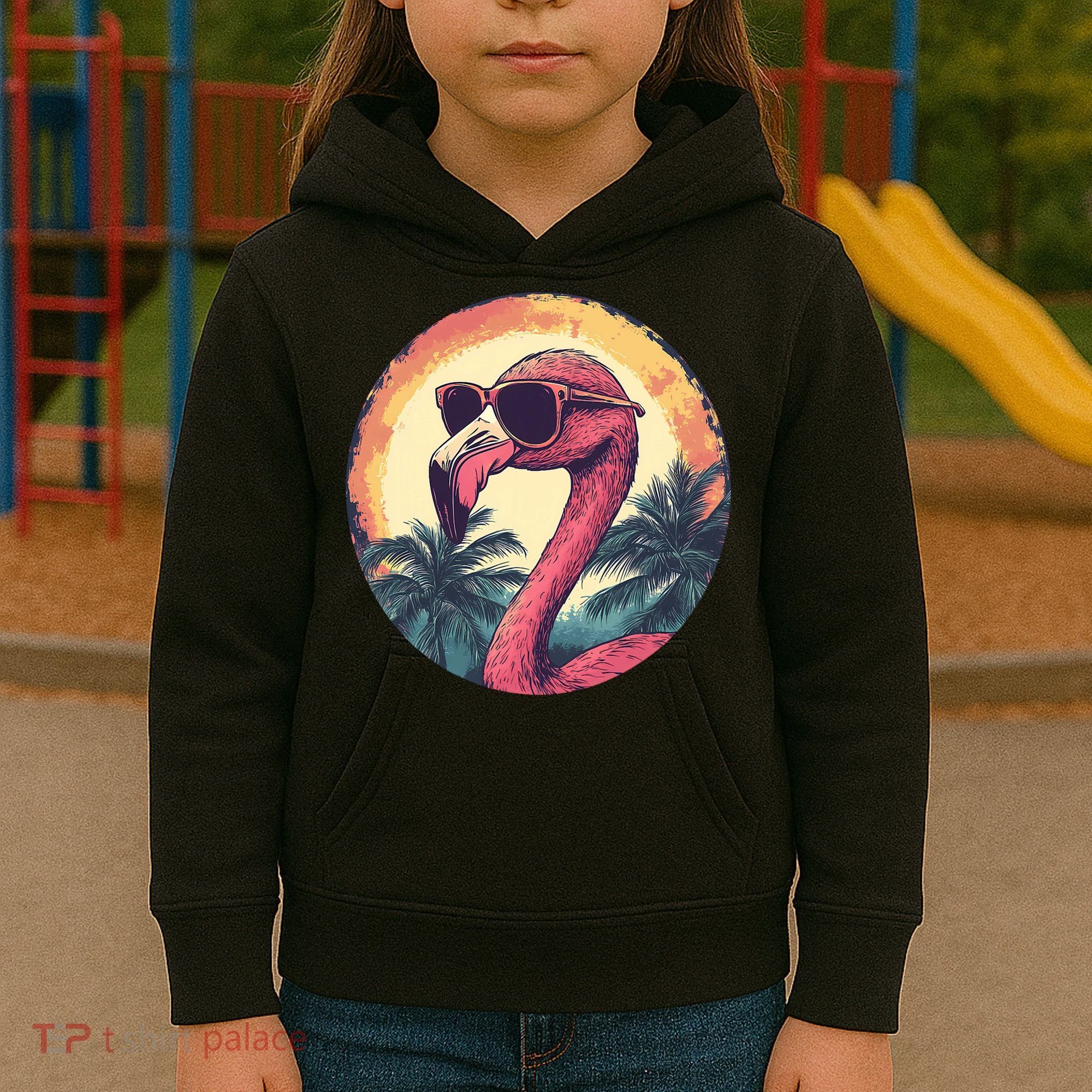 Flamingo Sunglasses Palm Tree Beach Kids Hoodie