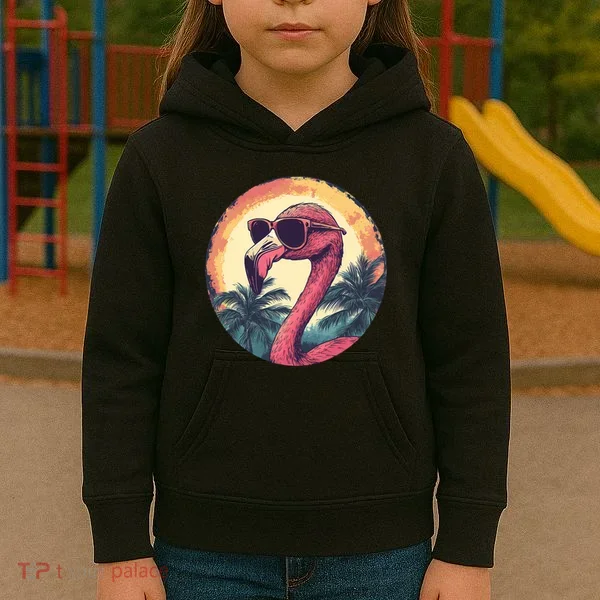 Flamingo Sunglasses Palm Tree Beach Kids Hoodie