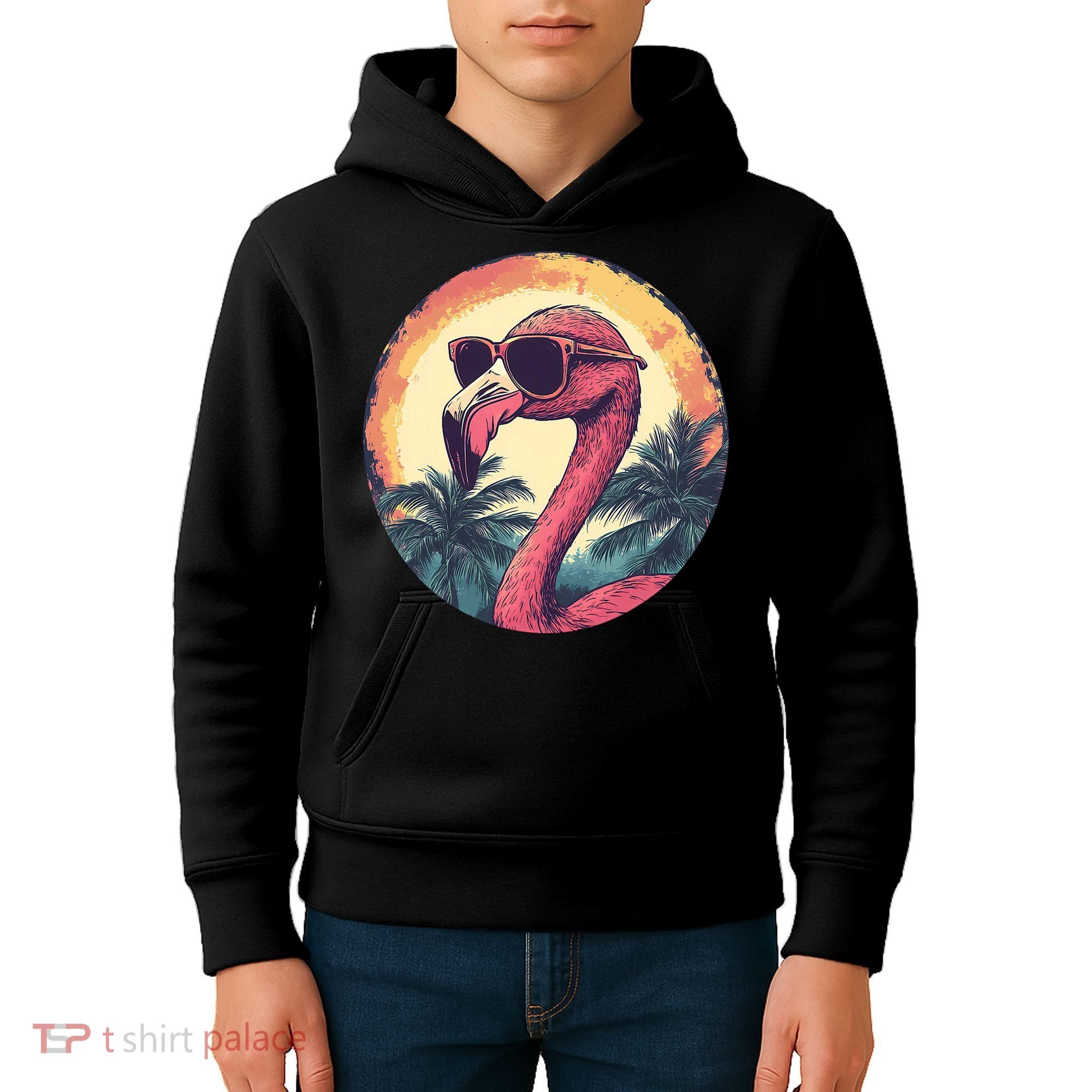 Flamingo Sunglasses Palm Tree Beach Kids Hoodie