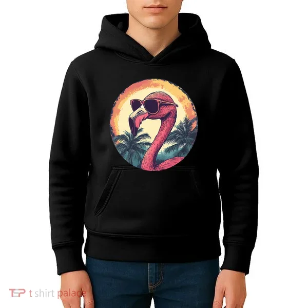 Flamingo Sunglasses Palm Tree Beach Kids Hoodie