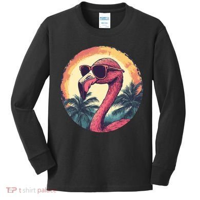 Flamingo Sunglasses Palm Tree Beach Kids Long Sleeve Shirt
