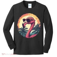 Flamingo Sunglasses Palm Tree Beach Kids Long Sleeve Shirt thumb 0