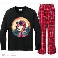Flamingo Sunglasses Palm Tree Beach Kids Long Sleeve Plaid Pajama Set thumb 0