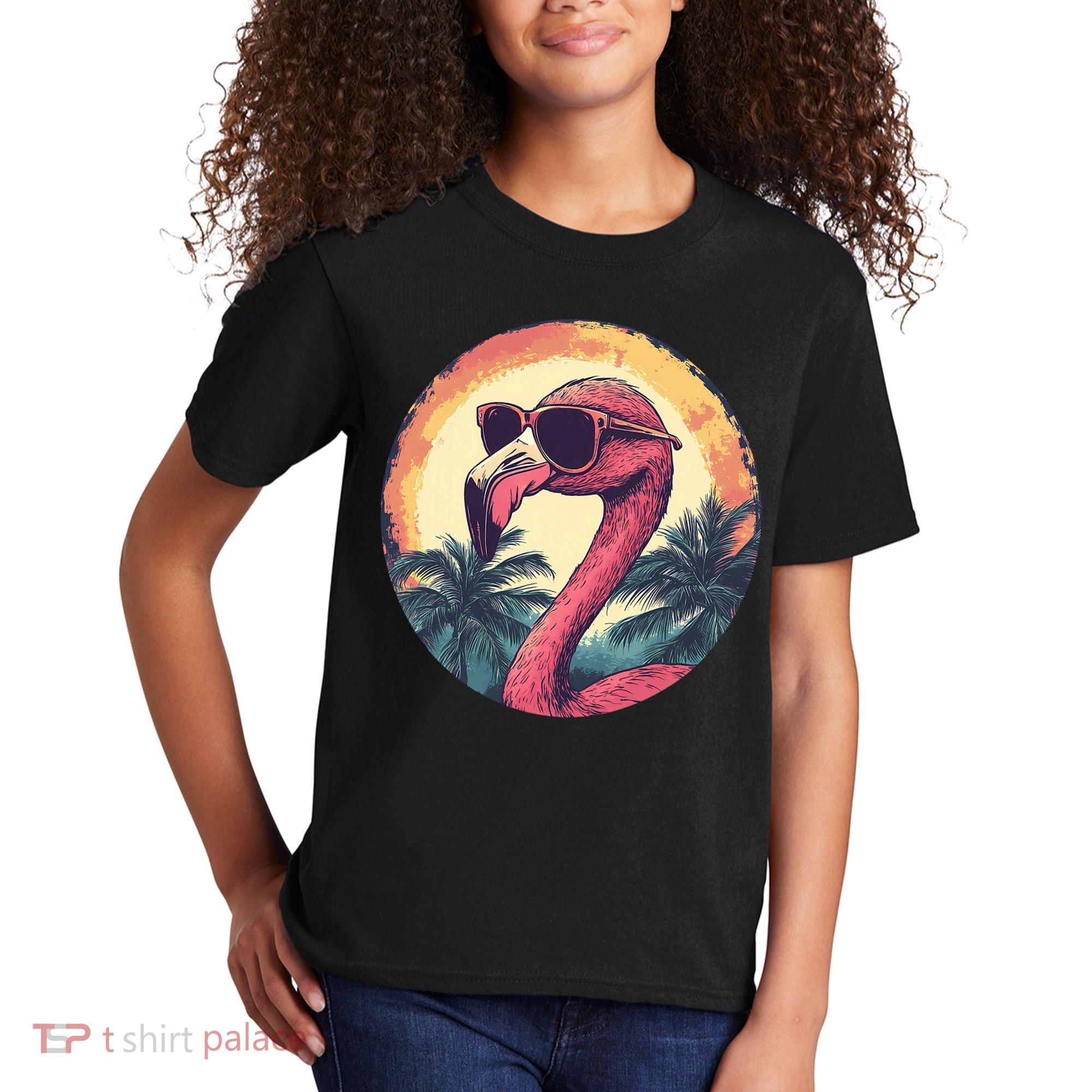 Flamingo Sunglasses Palm Tree Beach Kids T-Shirt