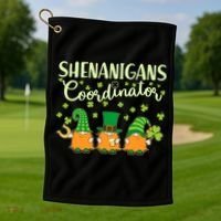 Funny St Patricks Day Shenanigans Coordinator Gnomes Golf Towel thumb 1