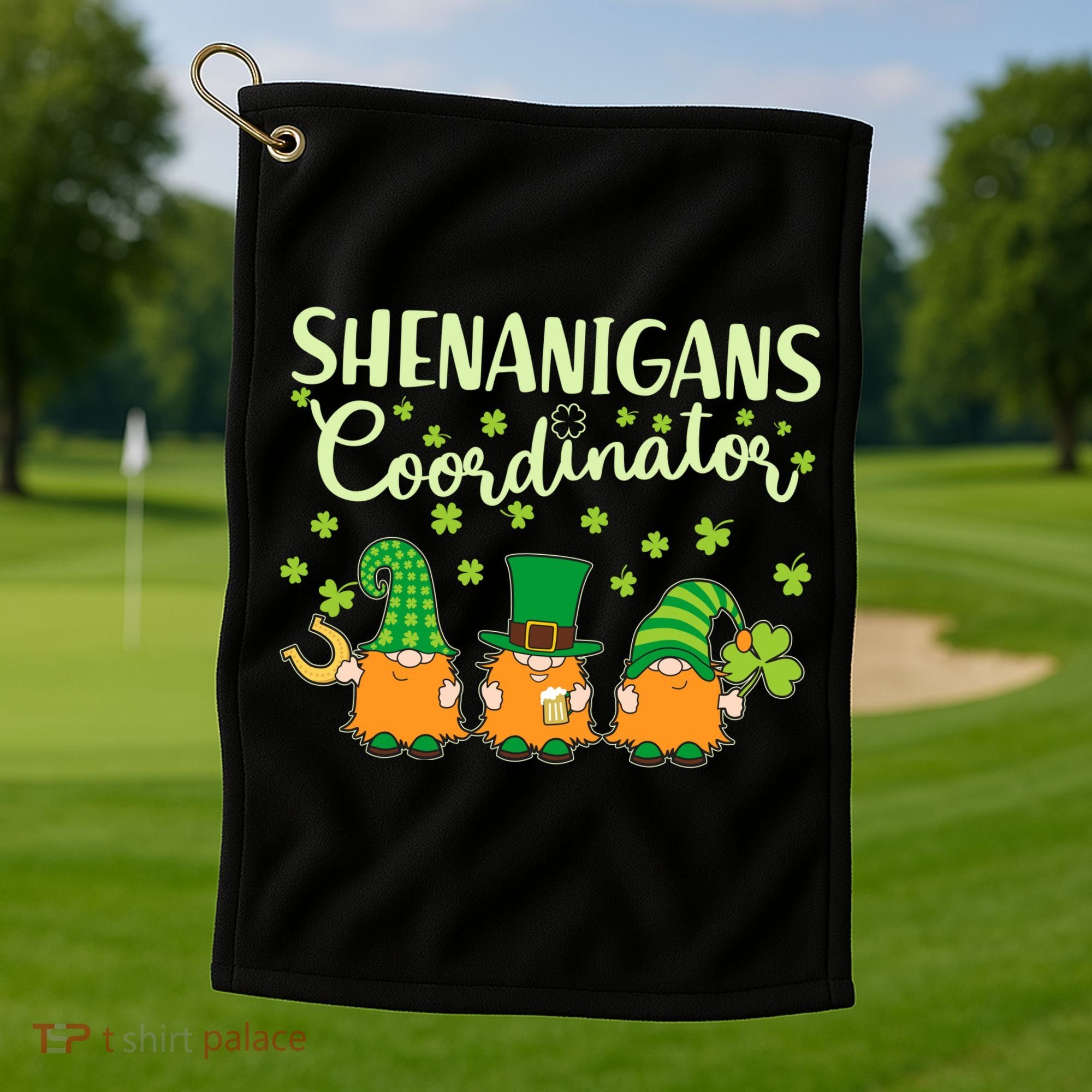 Funny St Patricks Day Shenanigans Coordinator Gnomes Golf Towel