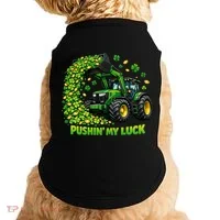 Funny St Patrick's Day Pushing My Luck Tractor Doggie Tank thumb 0