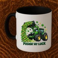 Funny St Patrick's Day Pushing My Luck Tractor Coffee Mug thumb 2
