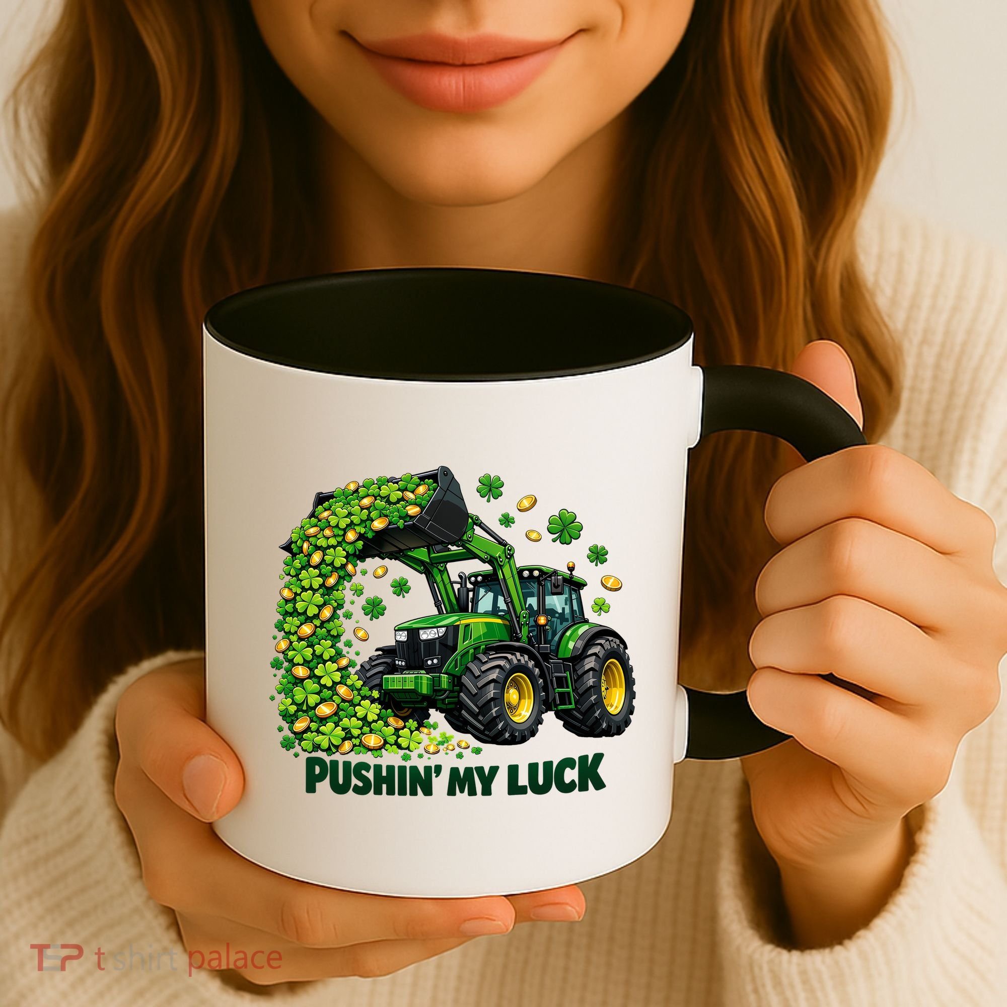 Funny St Patrick's Day Pushing My Luck Tractor Coffee Mug