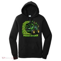 Funny St Patrick's Day Pushing My Luck Tractor Women's Hoodie thumb 0