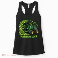Funny St Patrick's Day Pushing My Luck Tractor Women's Tank Top thumb 0