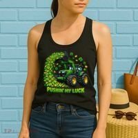Funny St Patrick's Day Pushing My Luck Tractor Women's Tank Top thumb 2