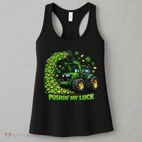 Funny St Patrick's Day Pushing My Luck Tractor Women's Tank Top thumb 3
