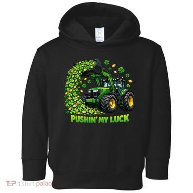 Funny St Patrick's Day Pushing My Luck Tractor Toddler Hoodie