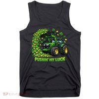 Funny St Patrick's Day Pushing My Luck Tractor Tank Top thumb 0