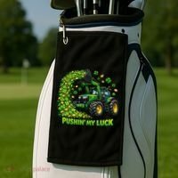Funny St Patrick's Day Pushing My Luck Tractor Golf Towel thumb 2