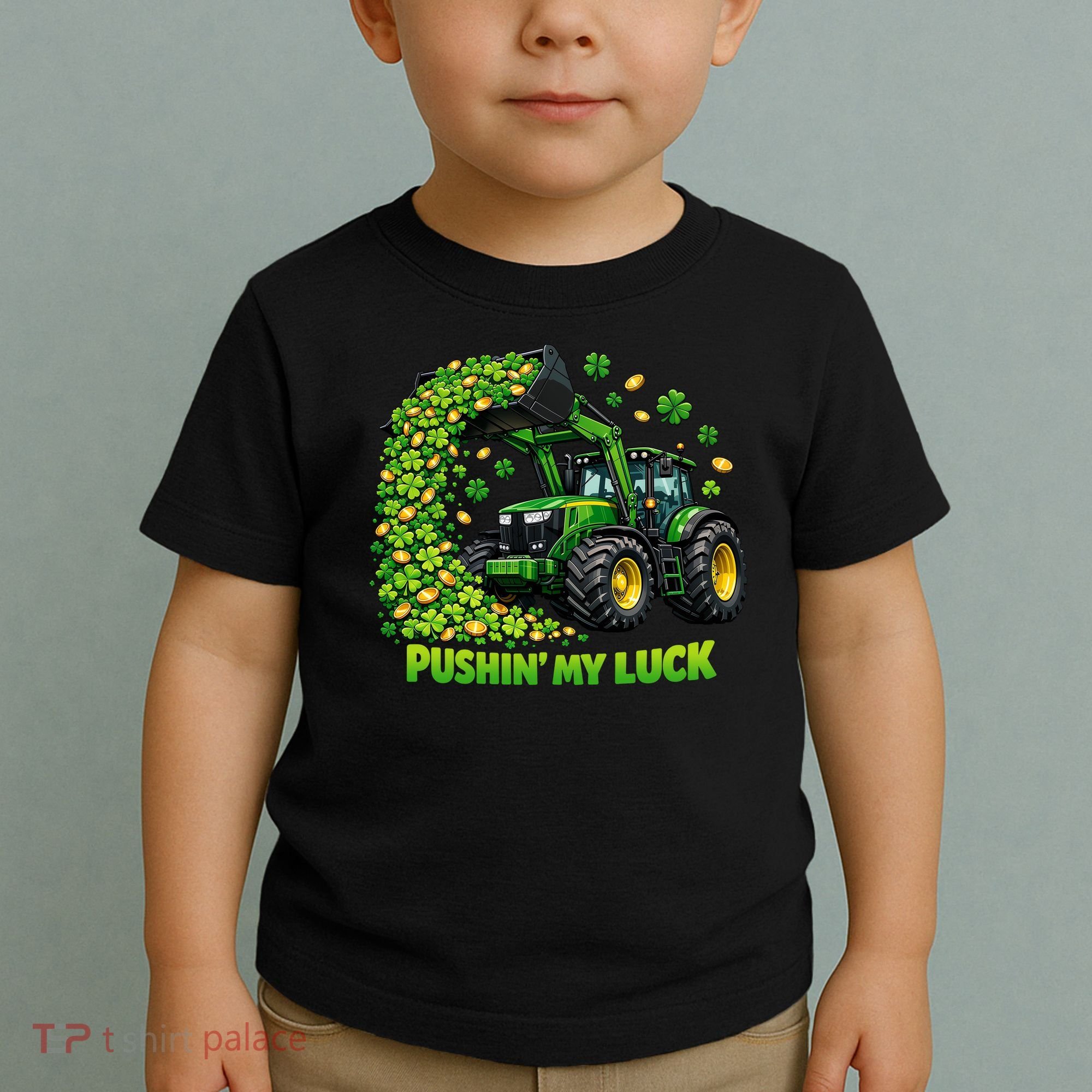 Funny St Patrick's Day Pushing My Luck Tractor Toddler T-Shirt
