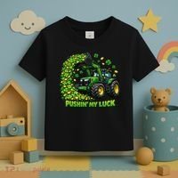 Funny St Patrick's Day Pushing My Luck Tractor Toddler T-Shirt thumb 3