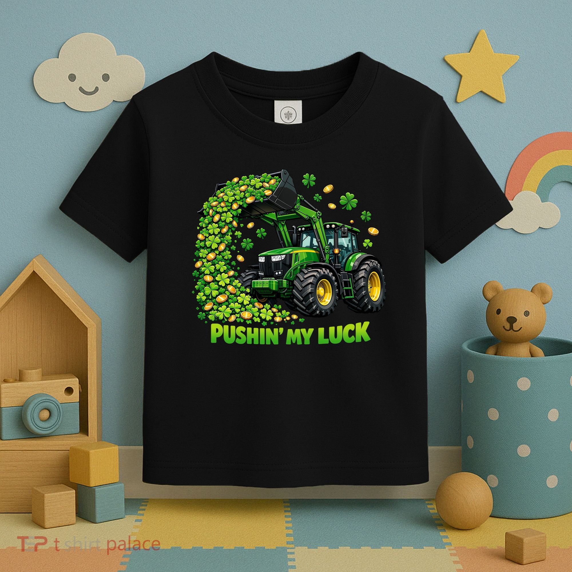 Funny St Patrick's Day Pushing My Luck Tractor Toddler T-Shirt