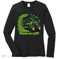 Funny St Patrick's Day Pushing My Luck Tractor Women's Long Sleeve Shirt thumb 0
