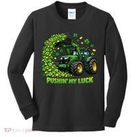 Funny St Patrick's Day Pushing My Luck Tractor Kids Long Sleeve Shirt thumb 0