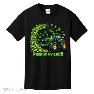 Funny St Patrick's Day Pushing My Luck Tractor Kids T-Shirt