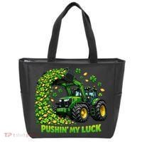 Funny St Patrick's Day Pushing My Luck Tractor Tote Bag thumb 0