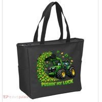 Funny St Patrick's Day Pushing My Luck Tractor Tote Bag thumb 2