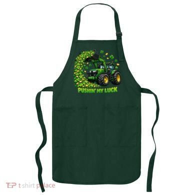 Funny St Patrick's Day Pushing My Luck Tractor Apron