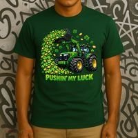 Funny St Patrick's Day Pushing My Luck Tractor T-Shirt thumb 3