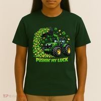 Funny St Patrick's Day Pushing My Luck Tractor T-Shirt thumb 4