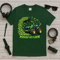 Funny St Patrick's Day Pushing My Luck Tractor T-Shirt thumb 5
