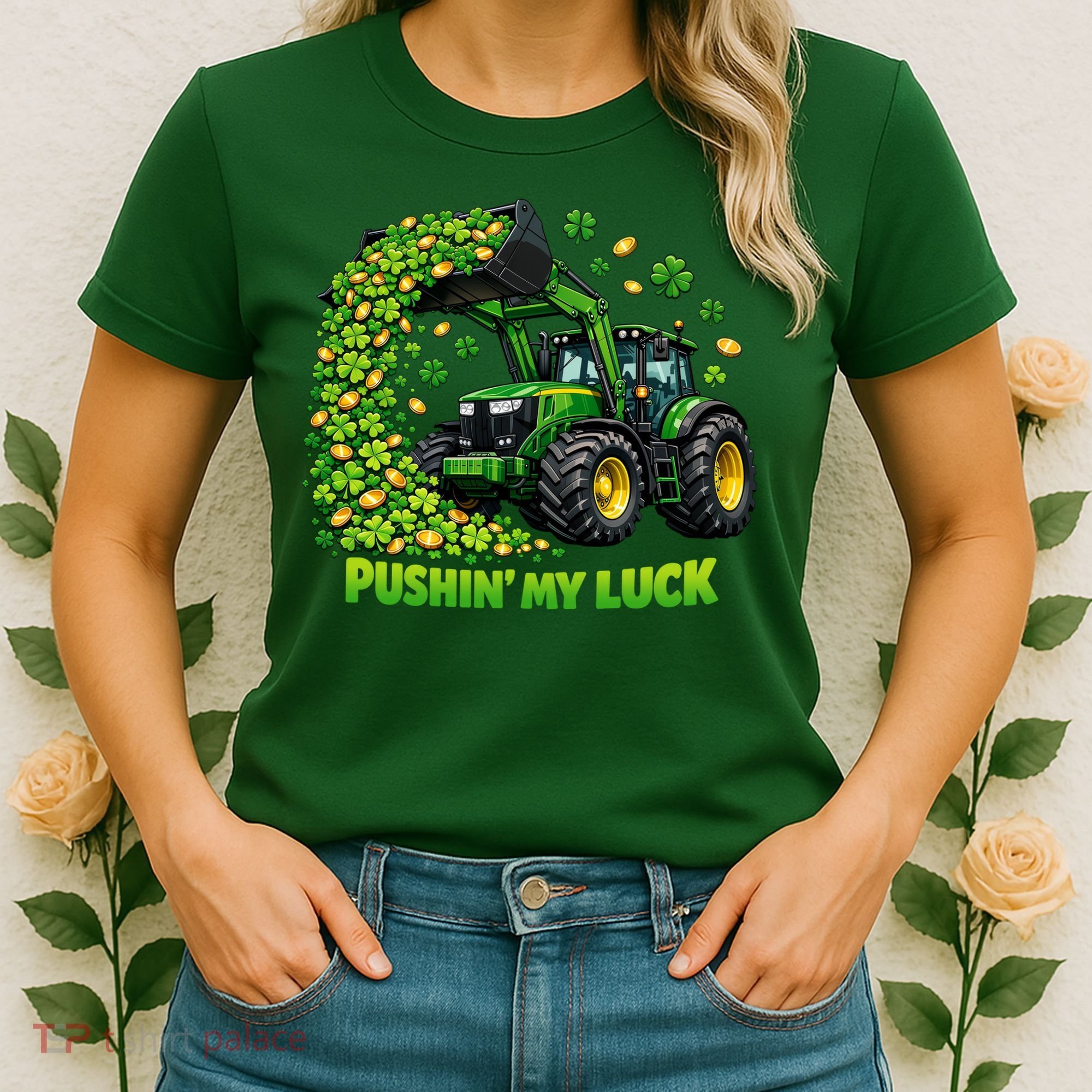 Funny St Patrick's Day Pushing My Luck Tractor Women's T-Shirt