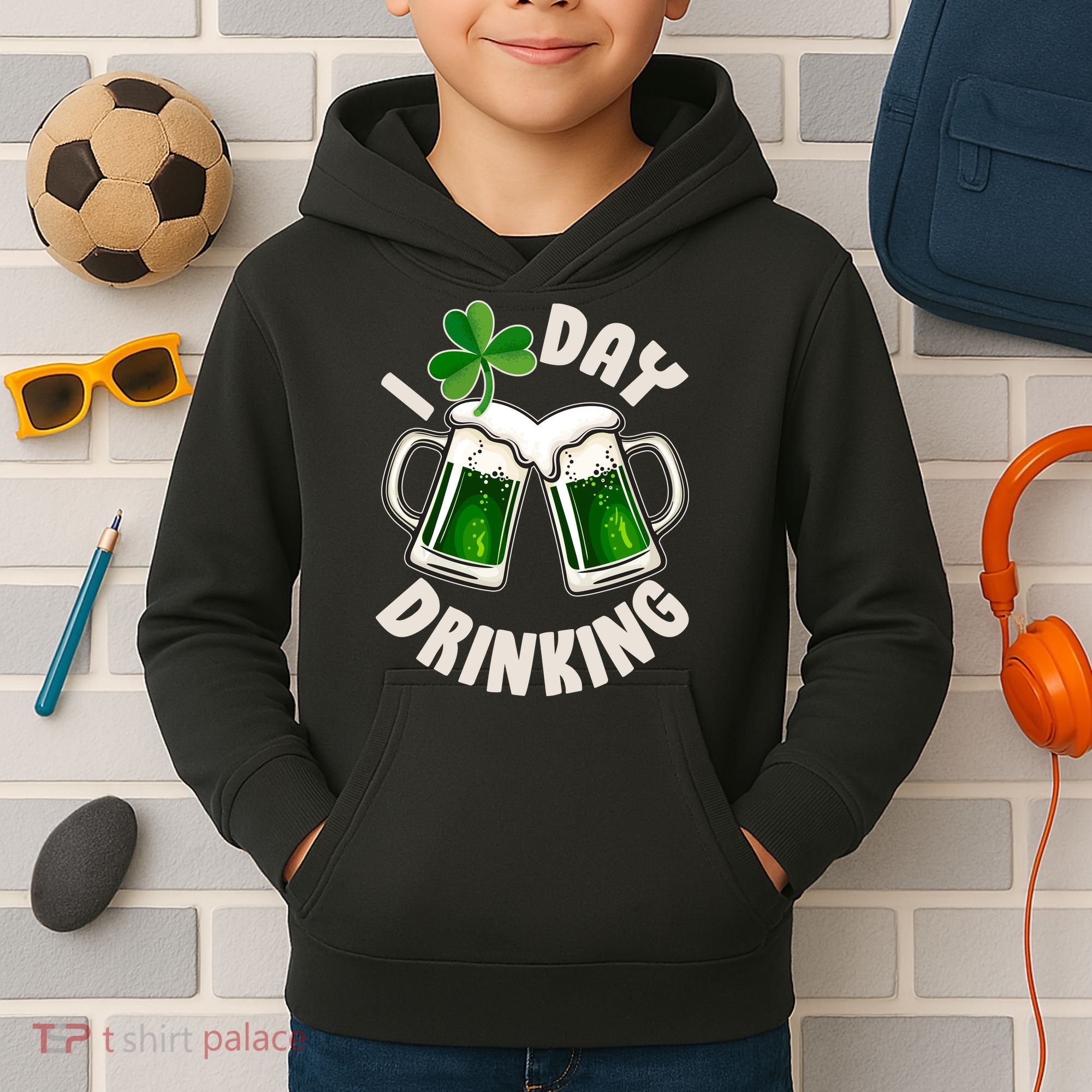 Funny St Patricks Day I Love Day Drinking Green Beer Kids Hoodie