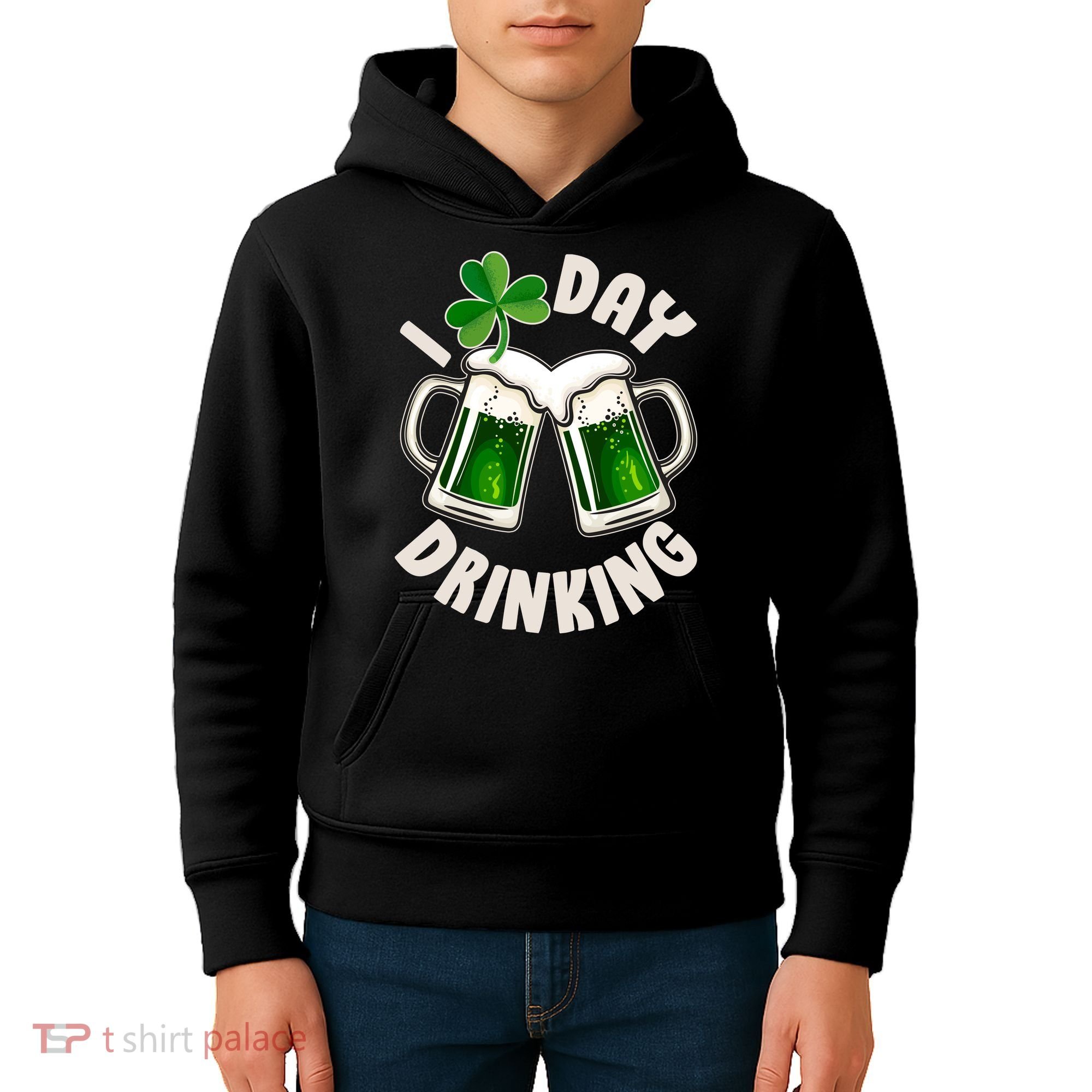 Funny St Patricks Day I Love Day Drinking Green Beer Kids Hoodie