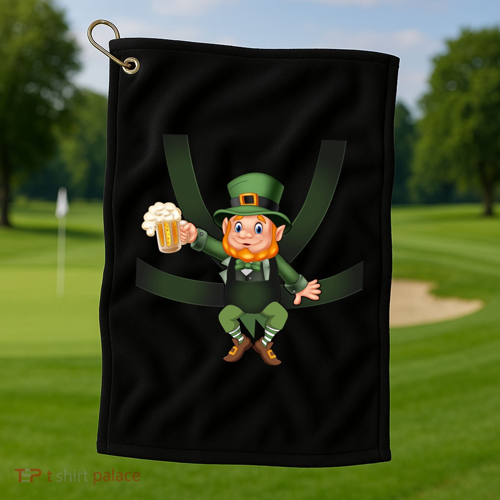 Funny St Patricks Day Leprechaun Beer In Baby Chest Carrier Golf Towel