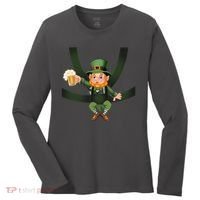 Funny St Patricks Day Leprechaun Beer In Baby Chest Carrier Women's Long Sleeve Shirt thumb 0