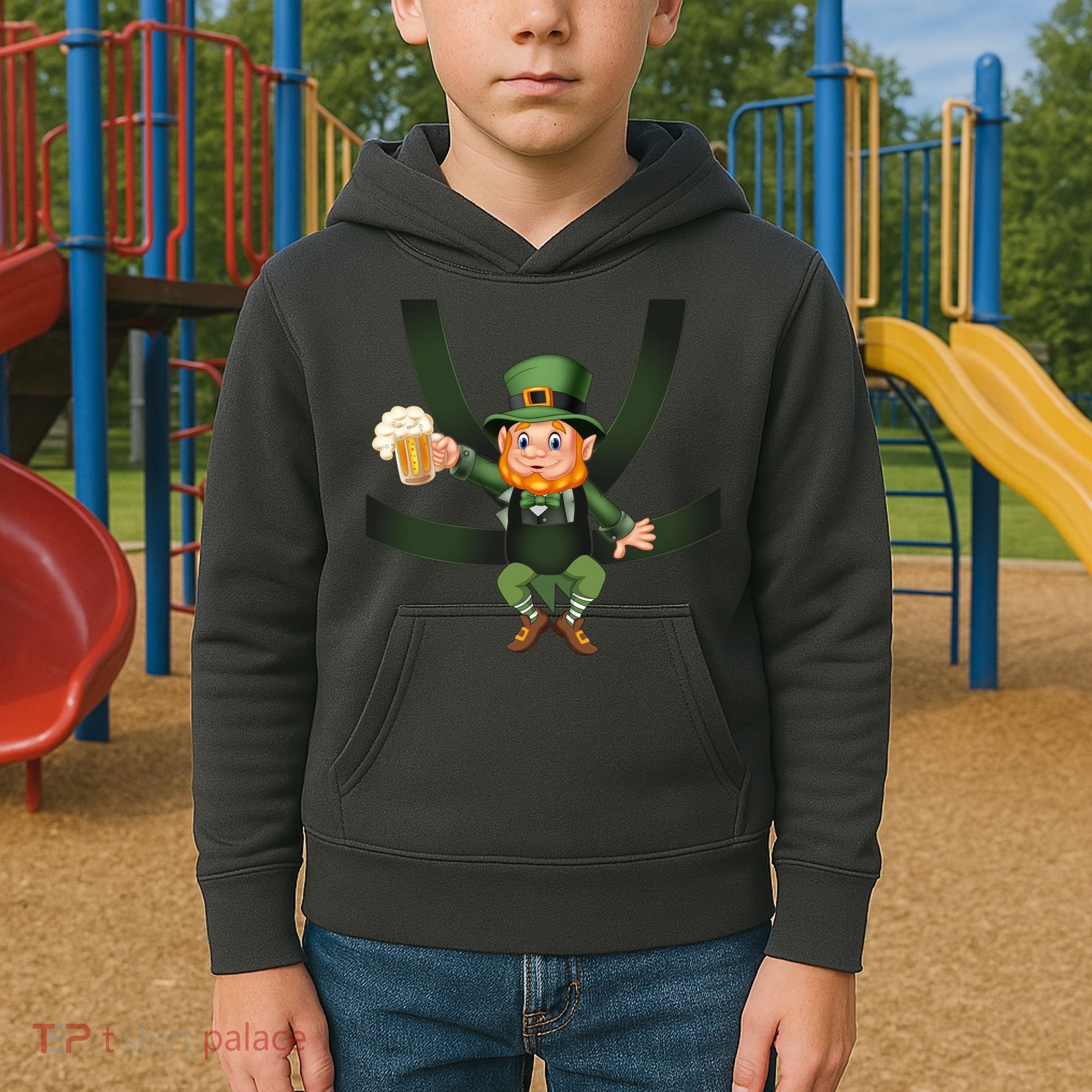 Funny St Patricks Day Leprechaun Beer In Baby Chest Carrier Kids Hoodie