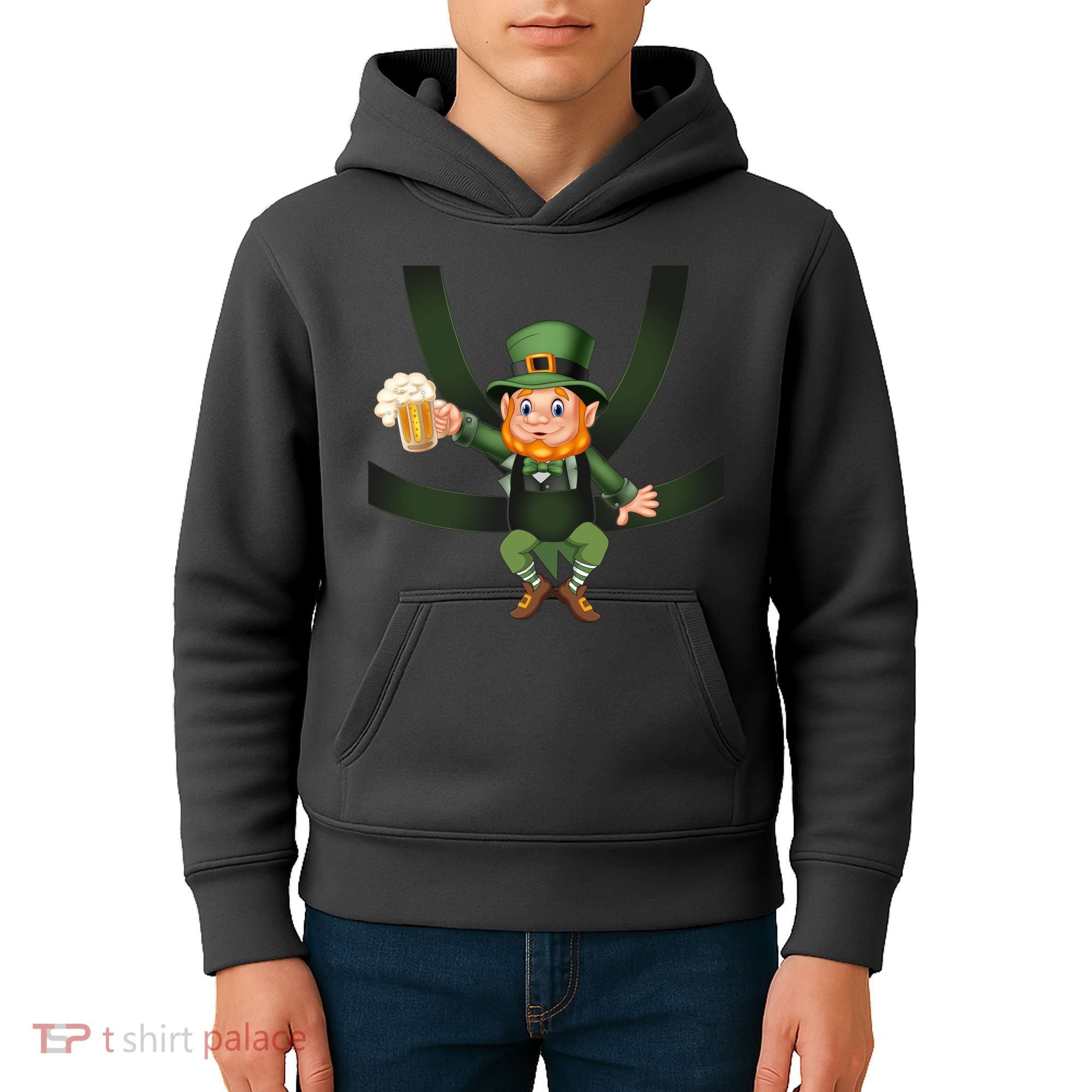 Funny St Patricks Day Leprechaun Beer In Baby Chest Carrier Kids Hoodie