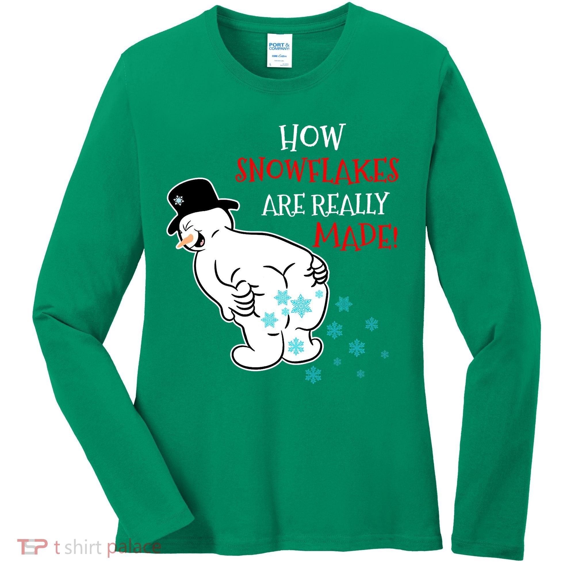 Funny Snowman Poop How Snowflake Are Really Made Christmas Women's Long Sleeve Shirt