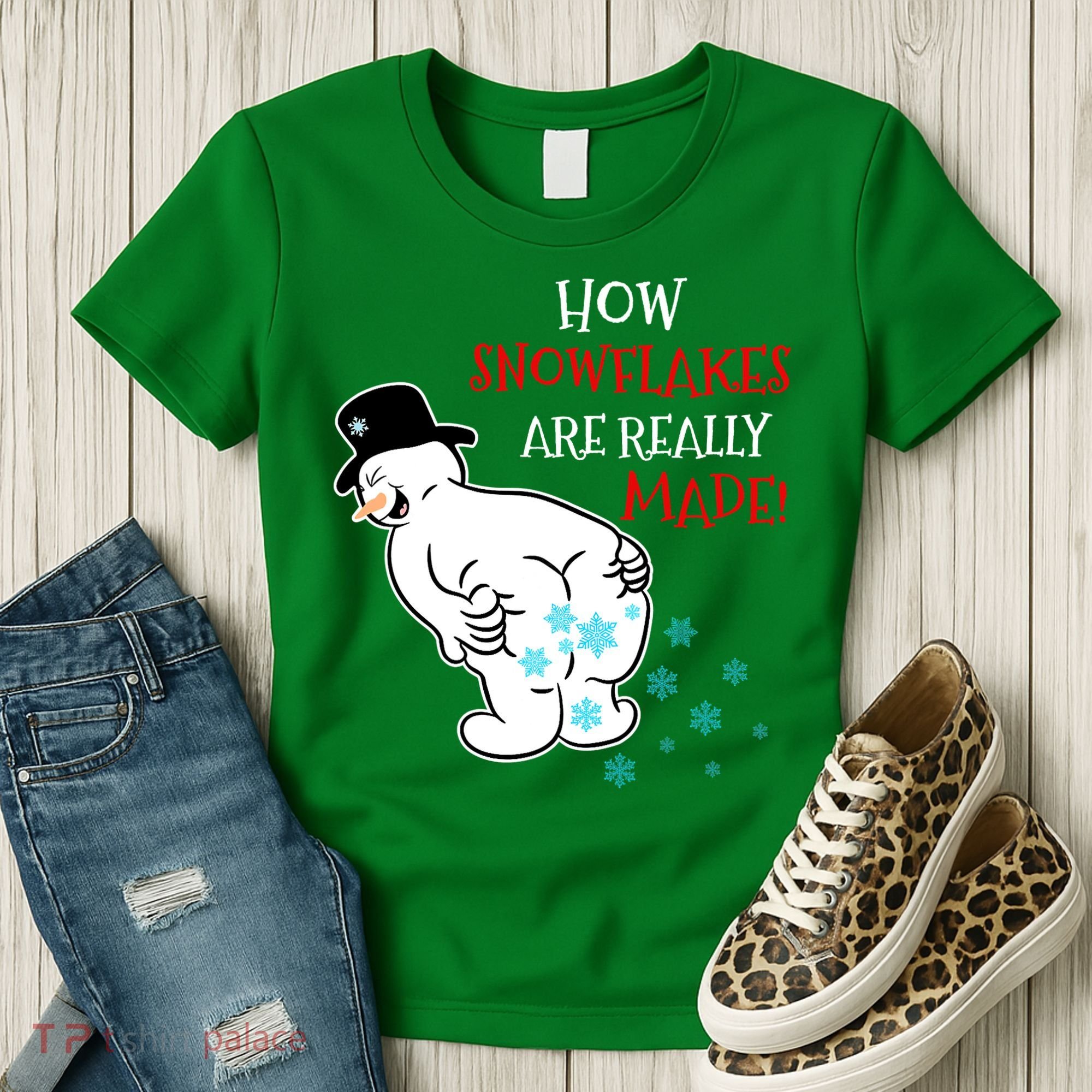 Funny Snowman Poop How Snowflake Are Really Made Christmas Women's T-Shirt